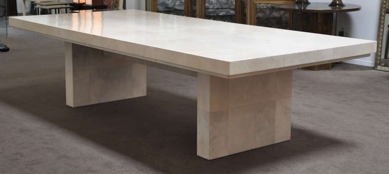Magnificent large lacquered goatskin clad dining table - designed and made by Karl Springer. Length 9.5