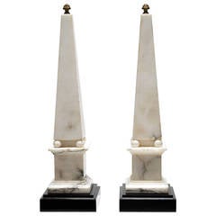 Pair of White Marble Obelisks on Lacquered Wood Bases