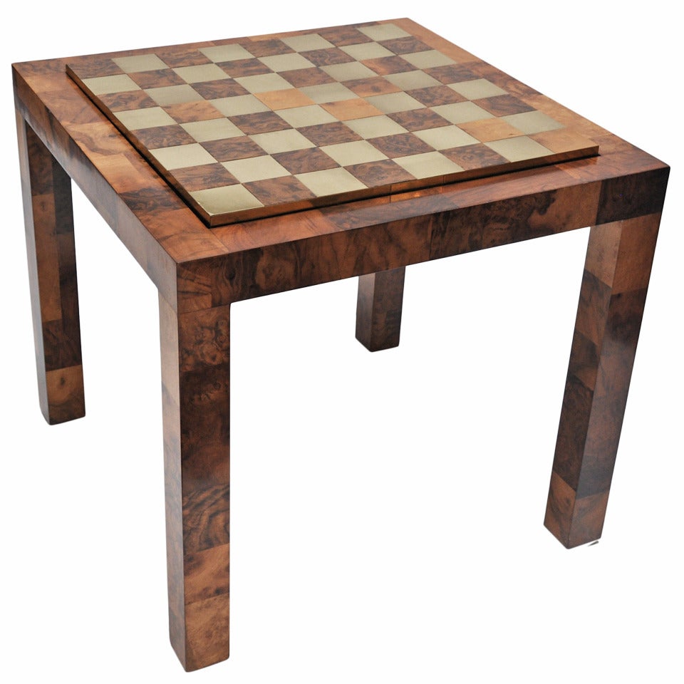 Paul Evans Patchwork Burl and Polished Brass Game Table