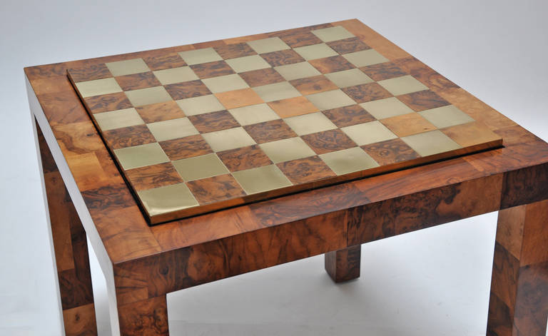 Mid-Century Modern Paul Evans Patchwork Burl and Polished Brass Game Table