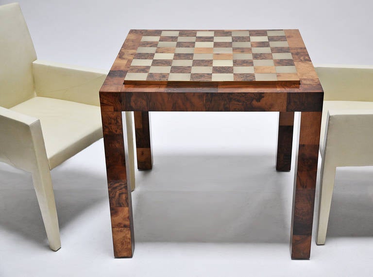 Late 20th Century Paul Evans Patchwork Burl and Polished Brass Game Table