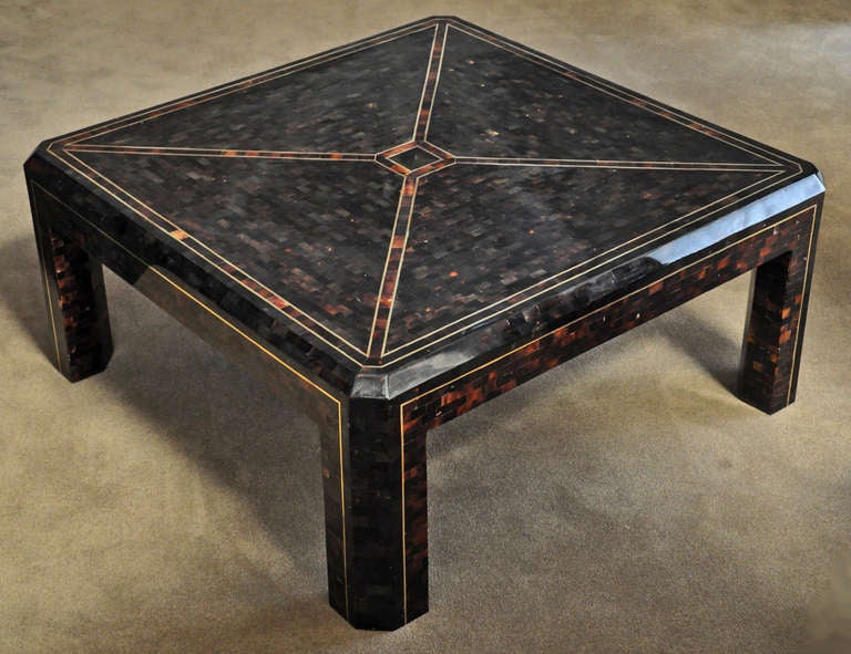 Maitland-Smith : Coffee Table - Tessellated Horn and Brass In Excellent Condition In TUJUNGA, CA