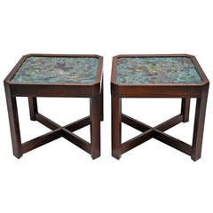 Pair: Brown Saltman Side Tables