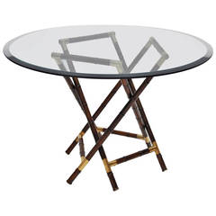 Round Wood and Brass Table Dining Table
