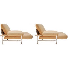 Pair of B&B Italia Leather and Aluminum Lounge Chairs