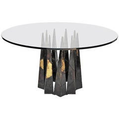 Paul Evans Welded Steel and Glass Dining Table, Signed