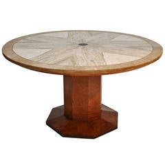 1960s Travertine and Burl Wood Game Table by John Widdicomb