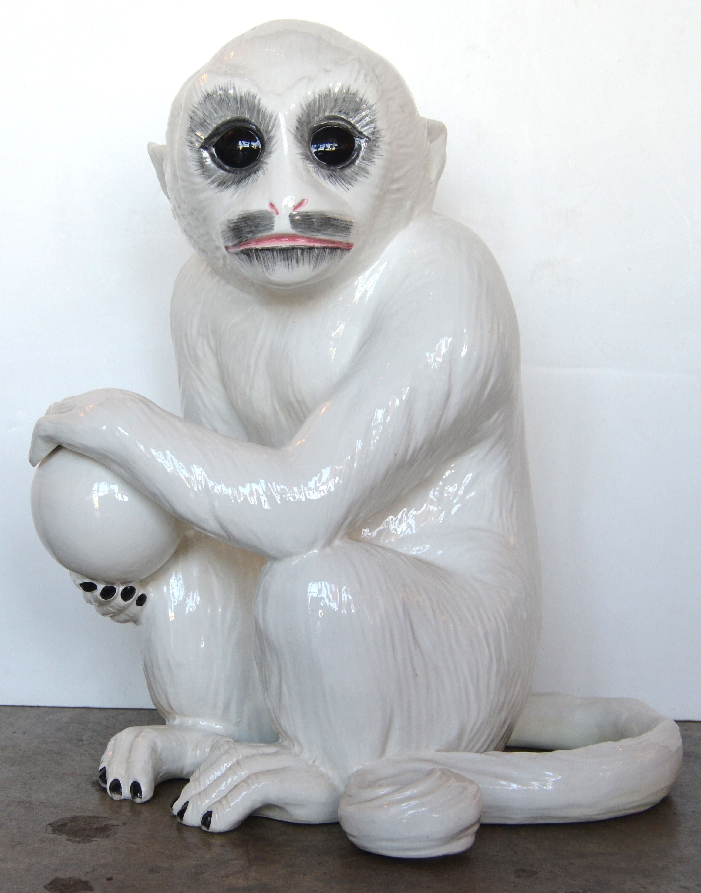 Massive Italian Ceramic Monkey with Ball