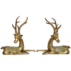 Brass Recumbent Deer in Opposing Positions