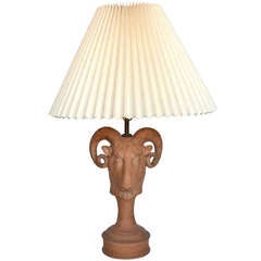Handsome Italian Terracotta Rams Head Table Lamp