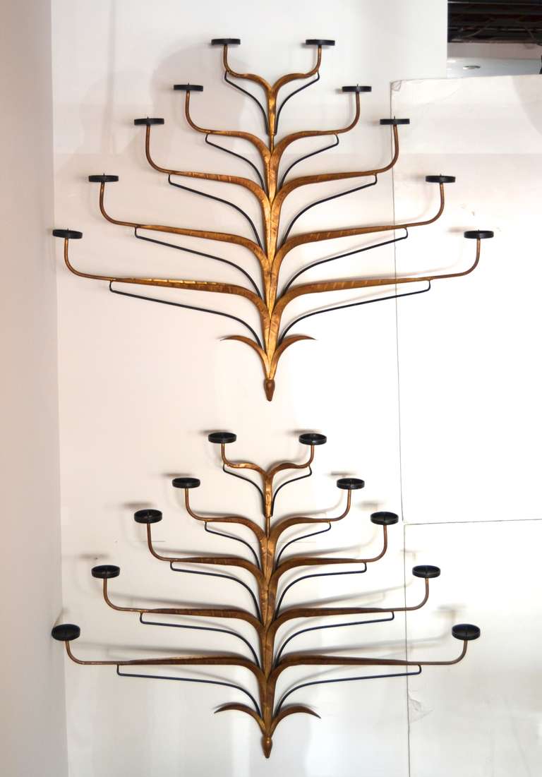 Gorgeous Italian gilt iron candle wall sconces.