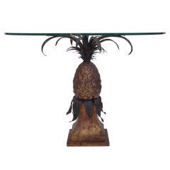 Italian Gilded Tole "Pineapple" Table with Glass Top
