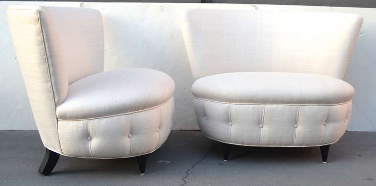 Mid-Century Modern Gilbert Rohde 1940s Tufted Silk Lounge Chairs For Sale