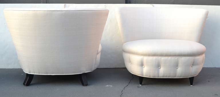 American Gilbert Rohde 1940s Tufted Silk Lounge Chairs For Sale