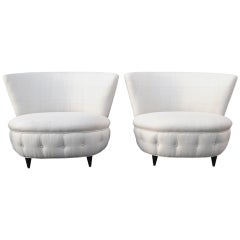 Gilbert Rohde 1940s Tufted Silk Lounge Chairs
