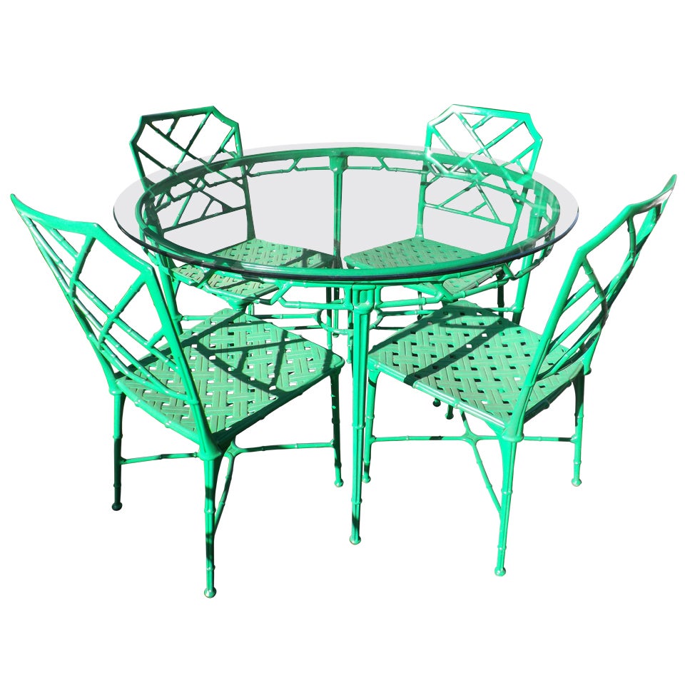 Kelly Green Faux Bamboo Outdoor Dining Suite