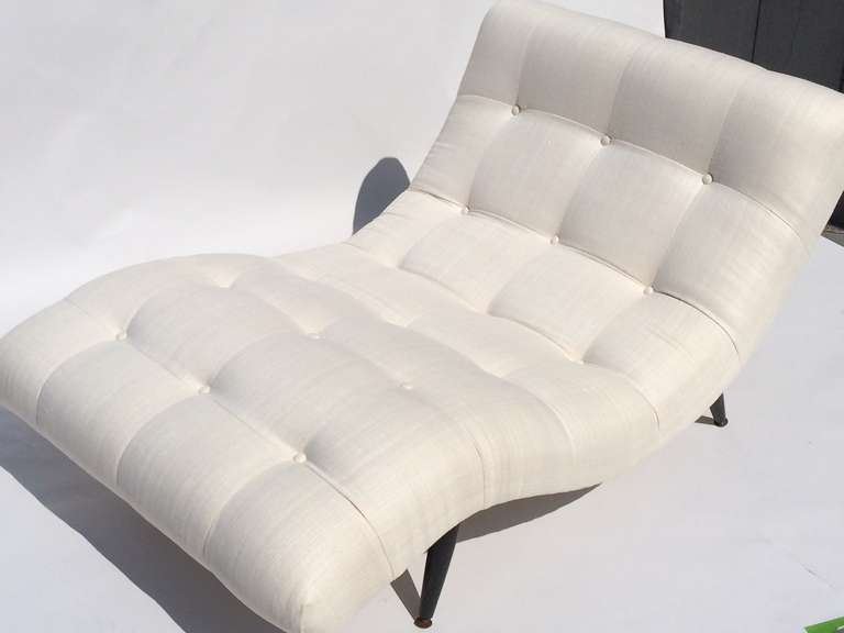 Mid-Century Modern Adrian Pearsall Biscuit Tufted Undulating Chaise Longue in White Silk