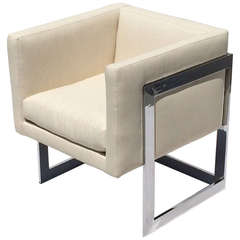 Milo Baughman "Cubus" Chair in White Tussah Silk