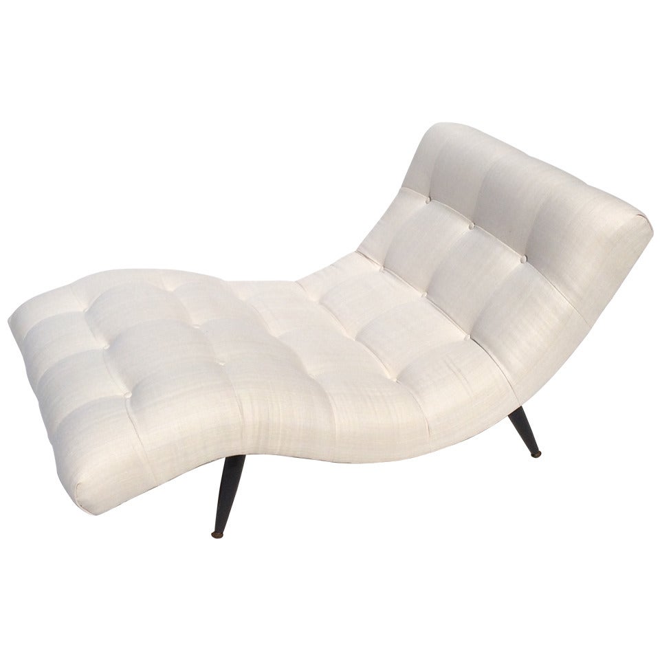Adrian Pearsall Biscuit Tufted Undulating Chaise Longue in White Silk
