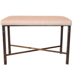 Steel Reeded Bench with Brass Accents and Silk top