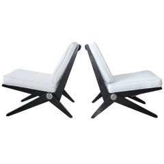 Pierre Jeanneret "Scissor" Chairs in White Leather
