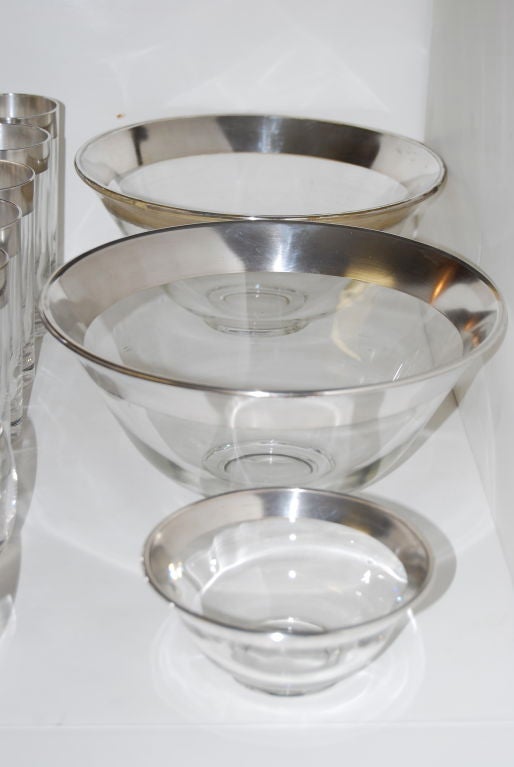 20th Century Collection of Dorothy Thorpe Sterling Silver Rimmed Tableware