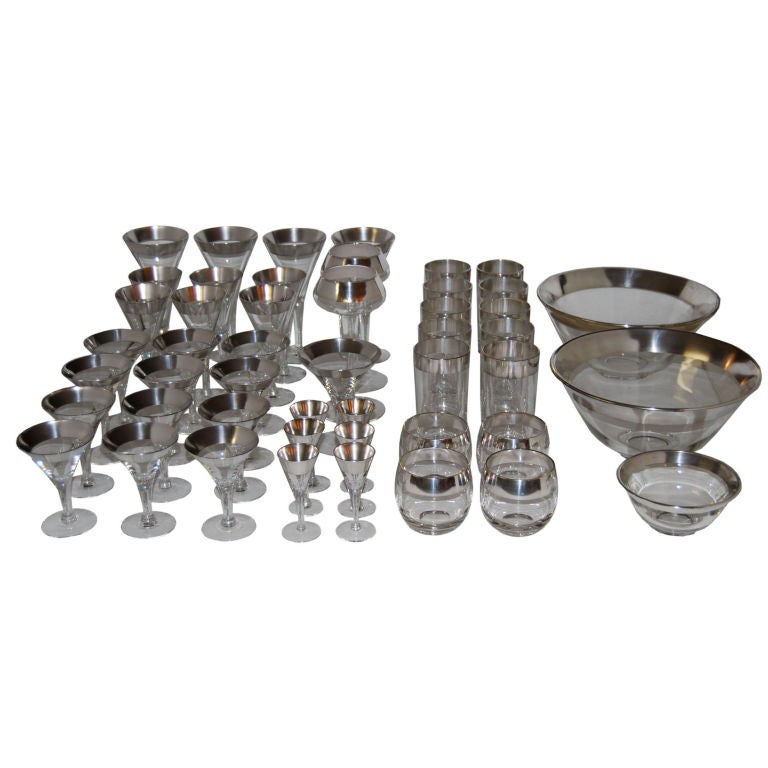Collection of Dorothy Thorpe Sterling Silver Rimmed Tableware