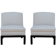 Pair of Custom California Slipper Chairs in Tussah Silk