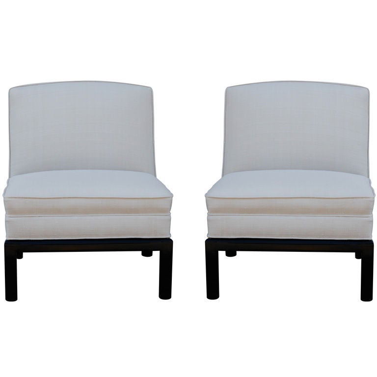 Pair of Custom California Slipper Chairs in Tussah Silk