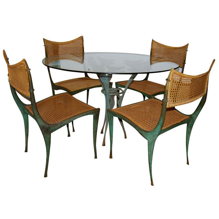 Dan Johnson Bronze "Satyr" Table and Four "Gazelle" Chairs For Sale