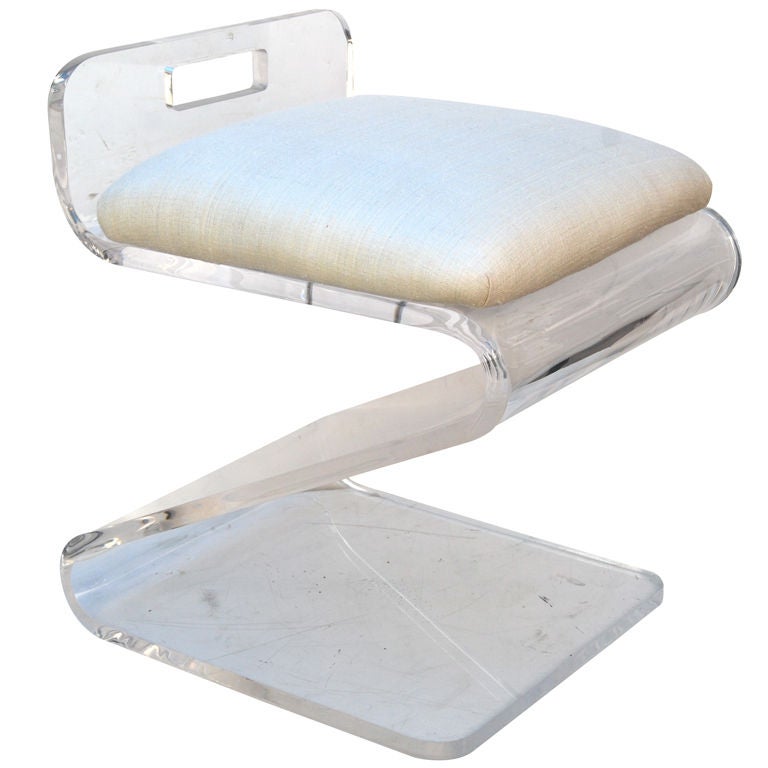 Lucite Zig Zag Stool with Tussah Silk Top