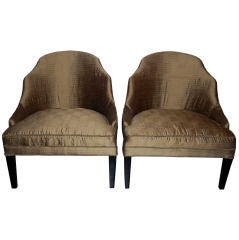Pair of Scalloped Back Slipper Chairs in Bronze Pleated Silk