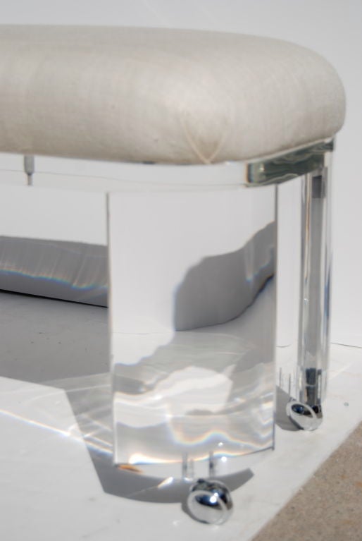 Minimalist Karl Springer Lucite Prisma Leg Bench in Tussah Silk