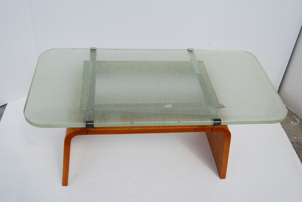 French Art Deco Burl Coffee Table with Glass Top For Sale 3