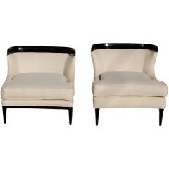 Mr and Mrs Curved Back Slipper Chairs in White Tussah Silk