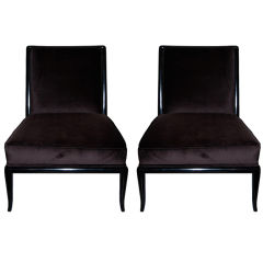 Pair of Robsjohn Gibbings Slipper Chairs in Aubergine Velvet