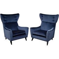 Luxe Italian Wing Chairs in Blue Mohair