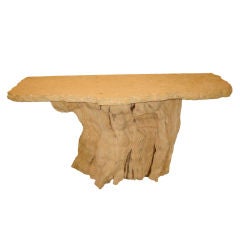 Michael Taylor Wood Console with Fossilized Stone Top