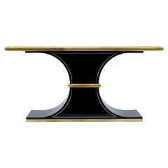 Stunning French Brass and Black Lacquer Console