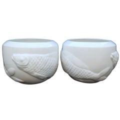 Massive Pair of Jardiniere with Embossed Koi by Oggetti