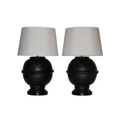 Custom Michael Taylor Black Terracotta Table Lamps