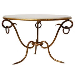 Rene Drouet Gilded Table with Marble Top.