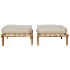 Rare Pair of Custom T.H. Robsjohn-Gibbings Cerused Ottomans