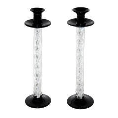 Vintage Venini Tall Glass Candlesticks with Internal Double Helix