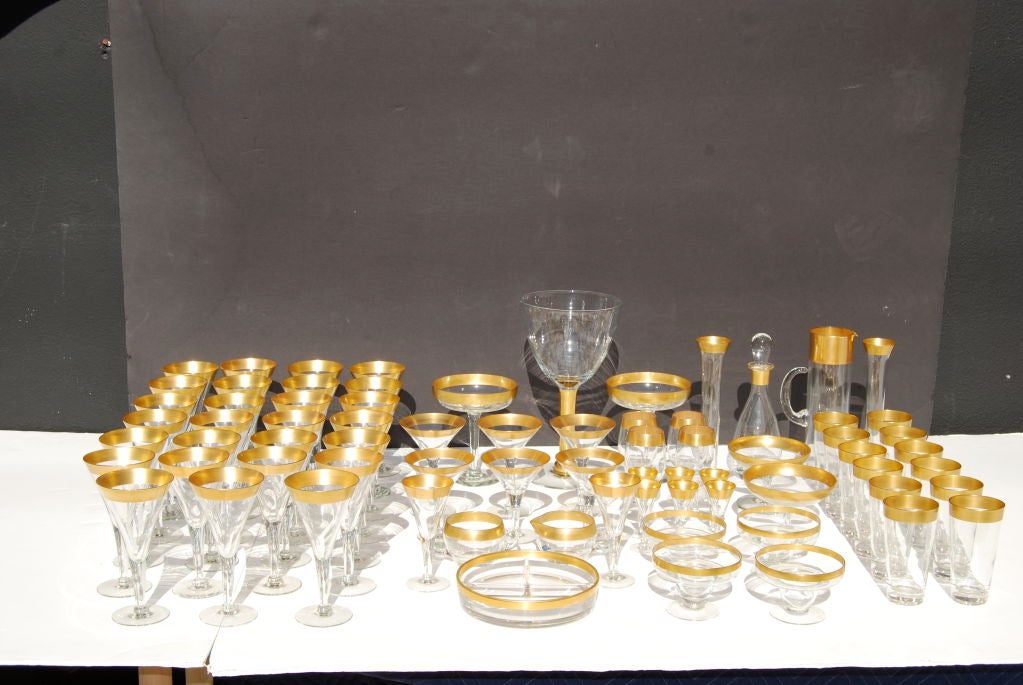Mid-Century Modern Dorothy Thorpe Gold Trim Tableware-60 Pieces