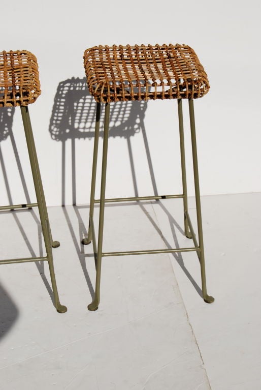 Italian Iron and Rattan Barstools