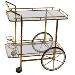 Brass "Bamboo" Barcart with Polished Steel Wheels.
