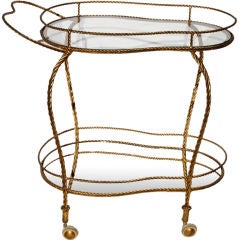 Fancy French Braided Iron Bar Cart in Gold Gilt Finish