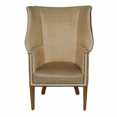 Angelo Donghia Wing Chair in Raffia and Leather
