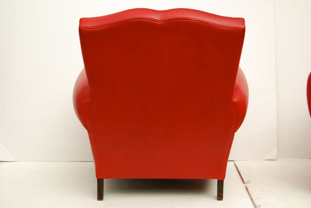 Mid-20th Century French Red Leather Club Chairs For Sale